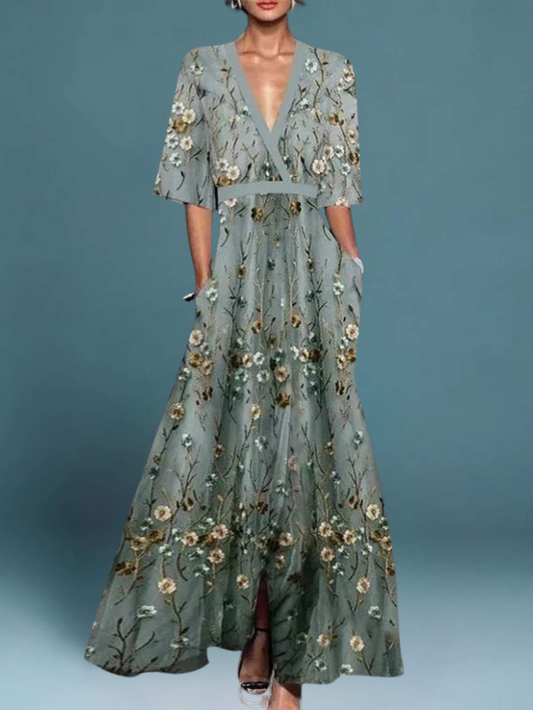 Hazel - Élégante Robe Boho à Col V avec Ceinture