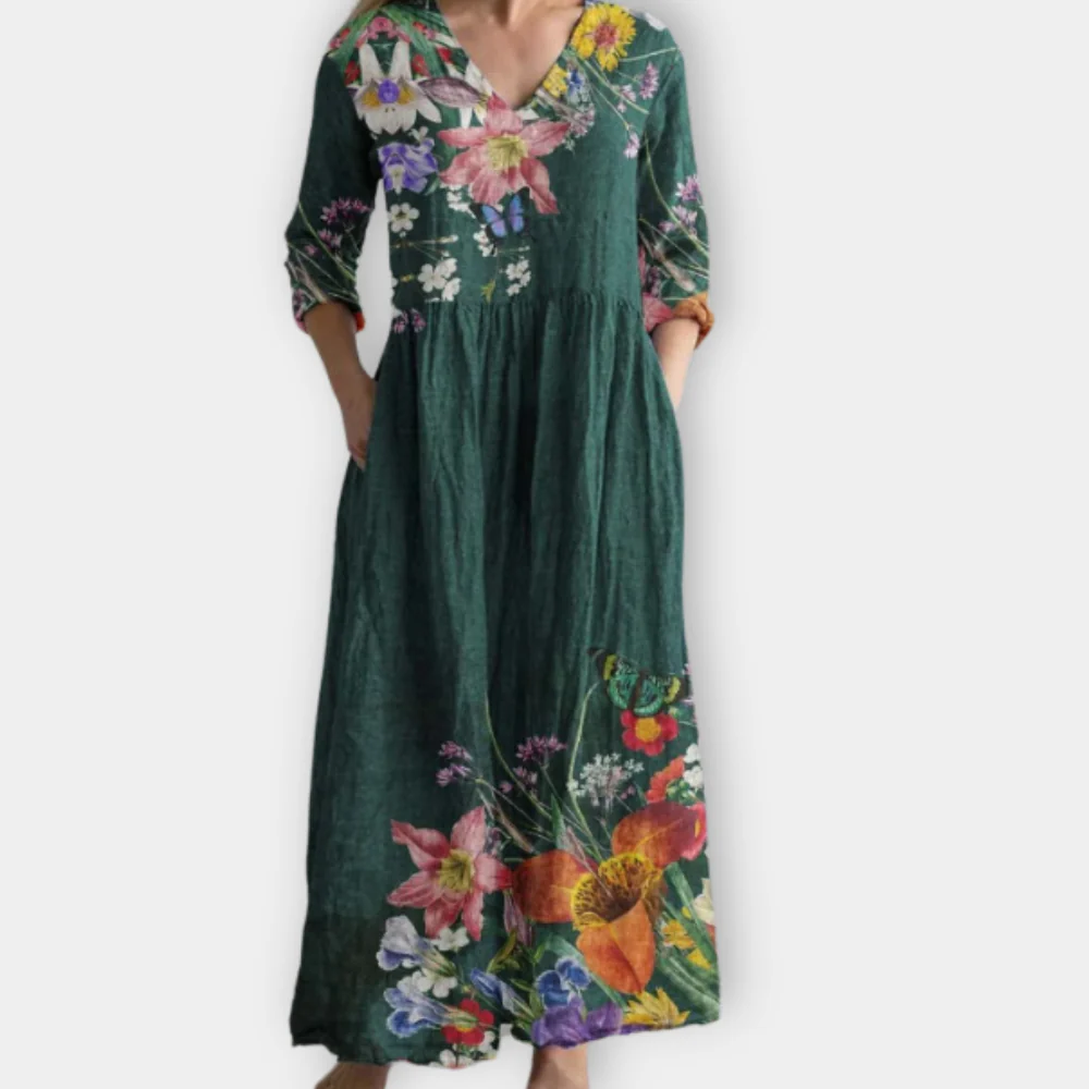 Juno - Robe en Coton à Motif Floral pour un Élégance Quotidienne
