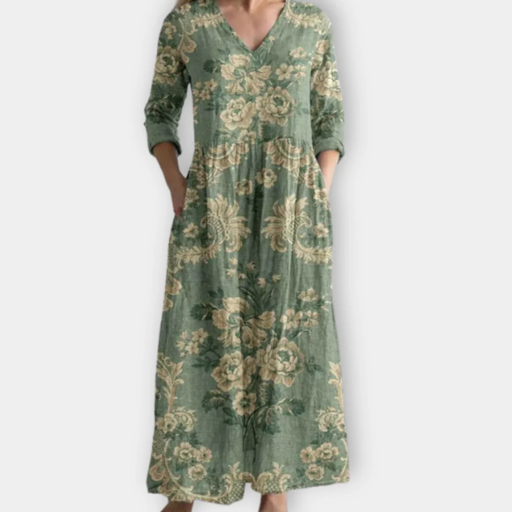 Perle - Élégante Robe Florale en Coton avec Col en V