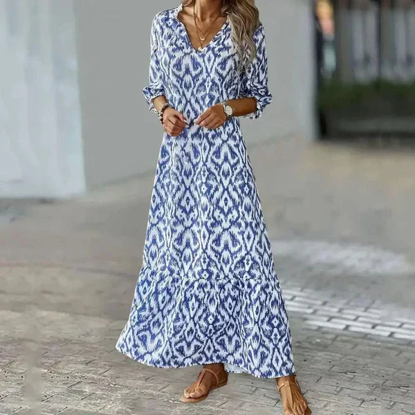 Esmeralda - Robe V-Neck Imprimée Élégante et Confortable