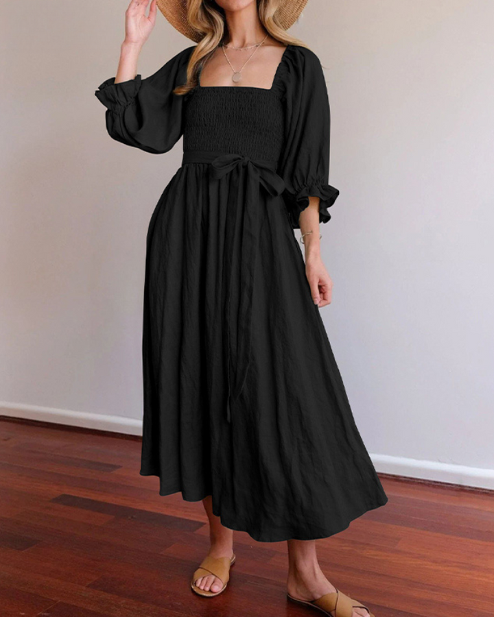 Aviana - Élégante Robe Maxi Réversible avec Manches Bouffantes