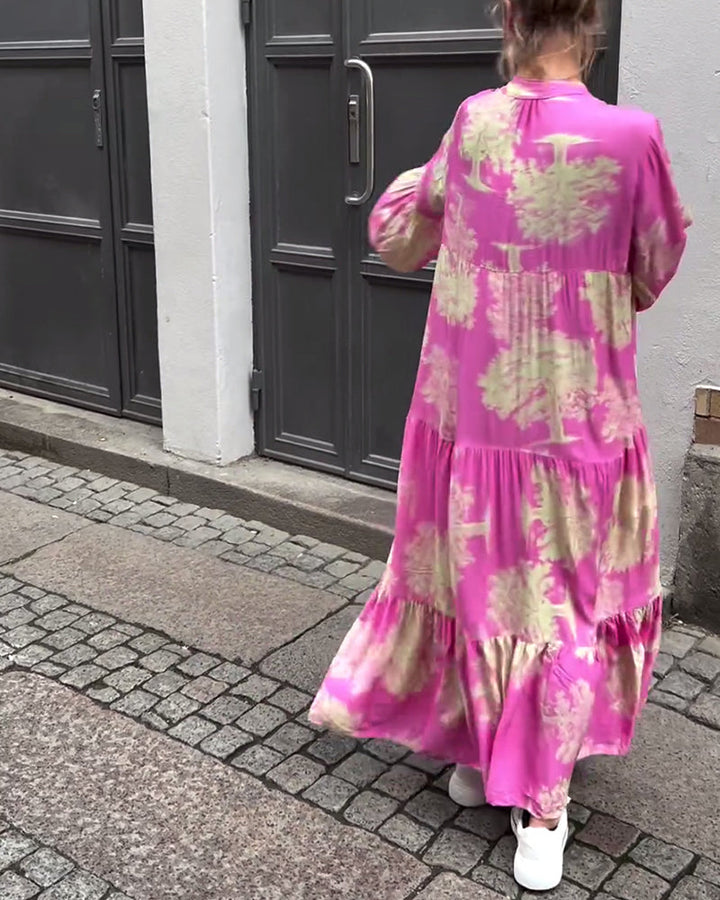 Giavanna - Robe longue à motifs avec manches évasées décontractée