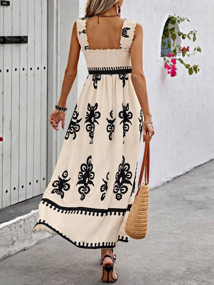 Valentina - Élégante Robe de Plage Imprimée à Encolure Carrée Sans Manches