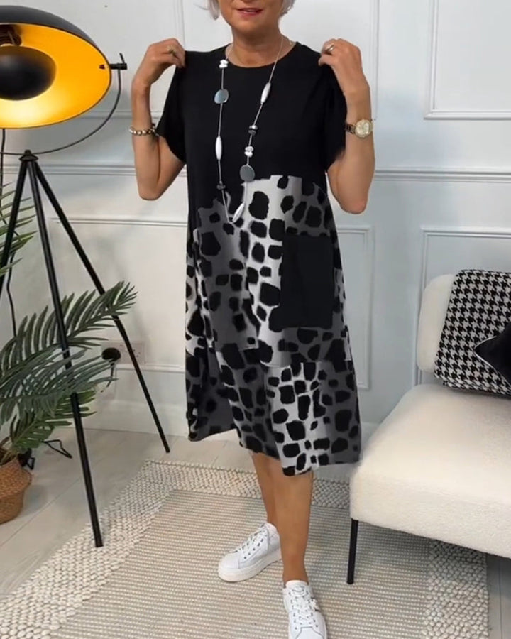 Allison - Élégante robe midi à manches courtes avec imprimé léopard