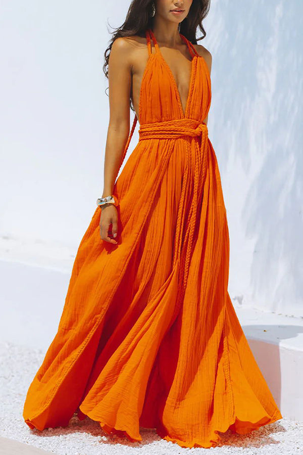 Faelina – Maxi Bandage Halter Dress with Open Back