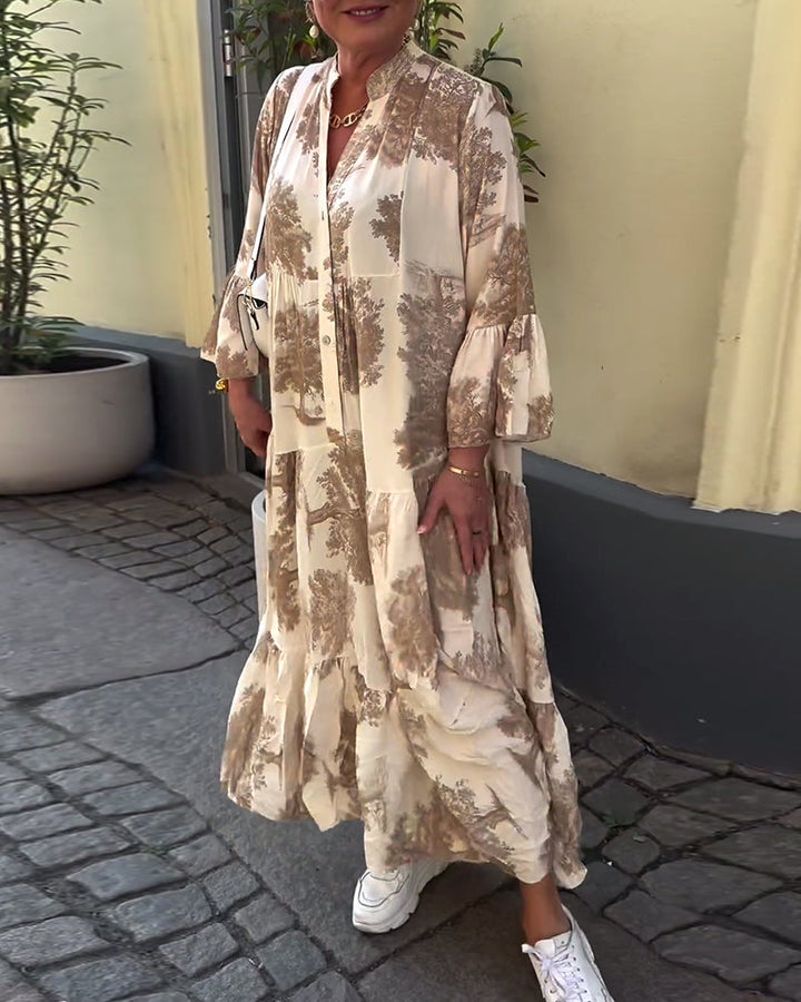 Giavanna - Robe longue à motifs avec manches évasées décontractée