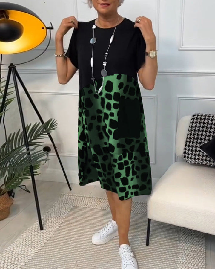 Allison - Élégante robe midi à manches courtes avec imprimé léopard