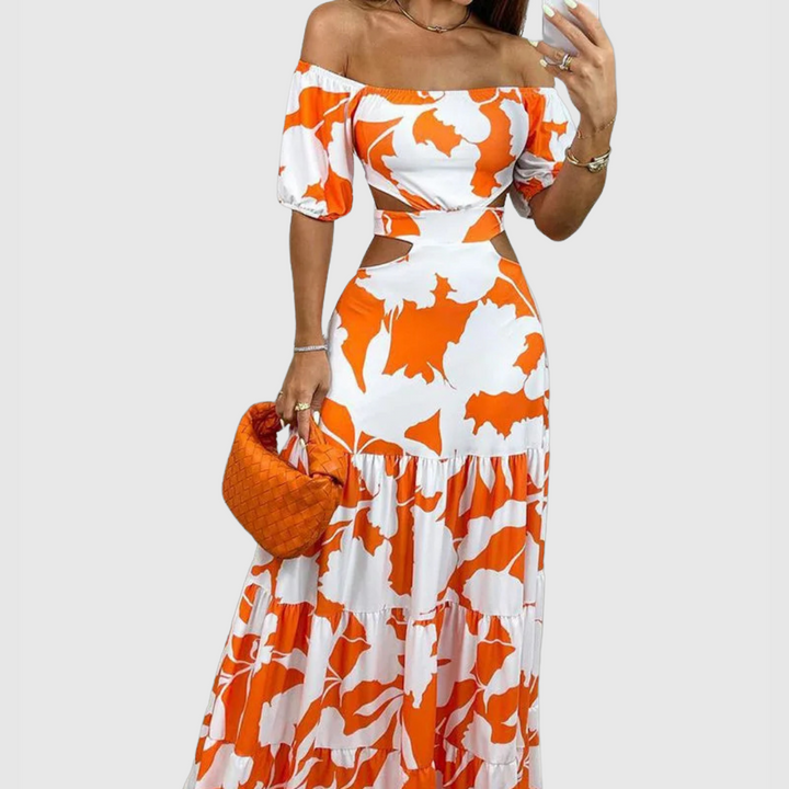 Arden - Élégante robe midi à découpes en tissu à texture irrégulière