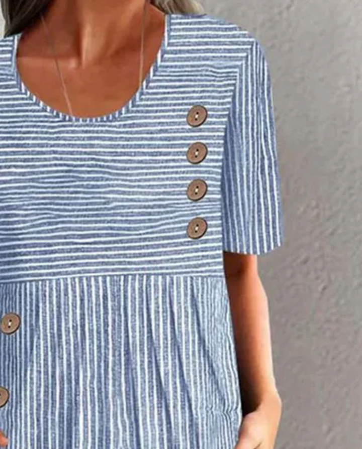 Finley - Classique Robe Midi Rayée à Boutons