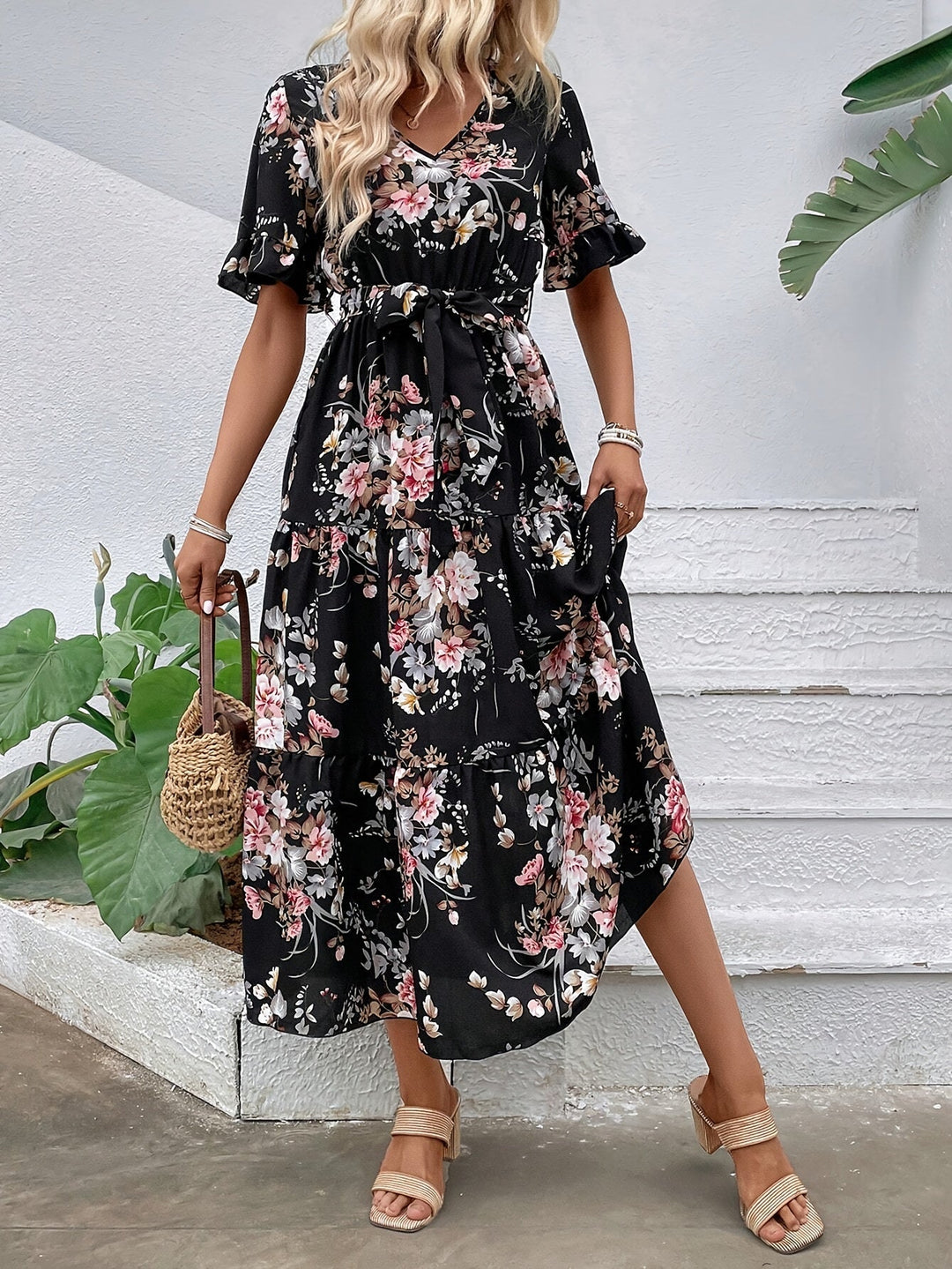 Rainn - Robe Florale à Manches Volantes