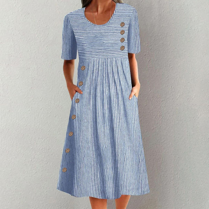 Finley - Classique Robe Midi Rayée à Boutons