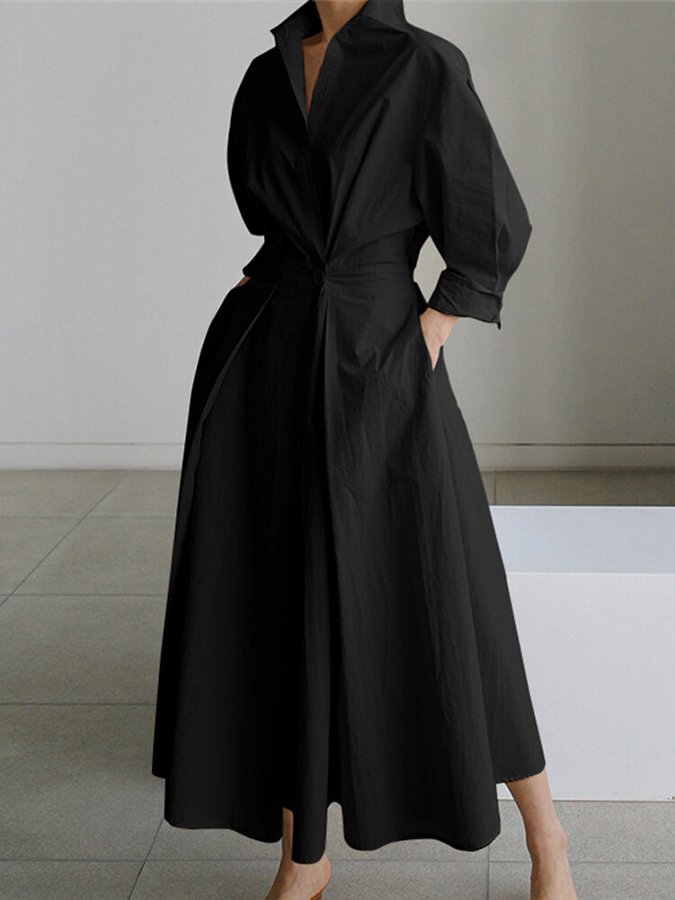 Brynn - Robe A-Line Évasée avec Col Polo Élégant