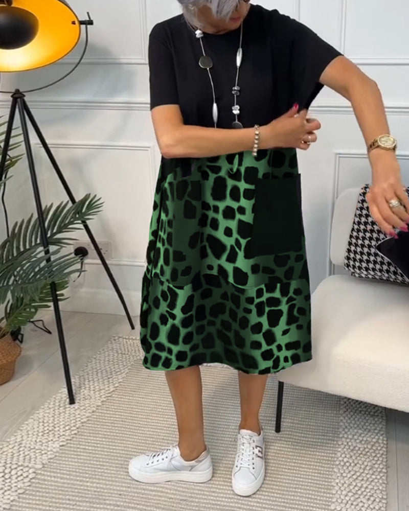 Allison - Élégante robe midi à manches courtes avec imprimé léopard