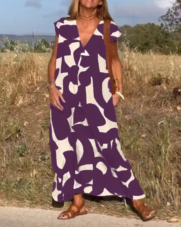 Elowen - Robe sans manches à motif géométrique asymétrique