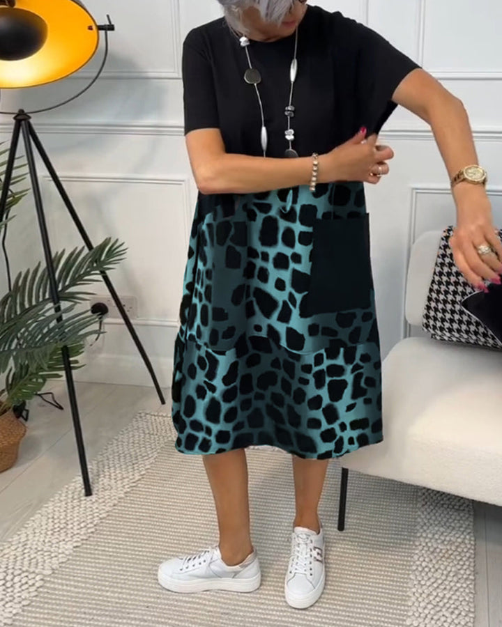Allison - Élégante robe midi à manches courtes avec imprimé léopard