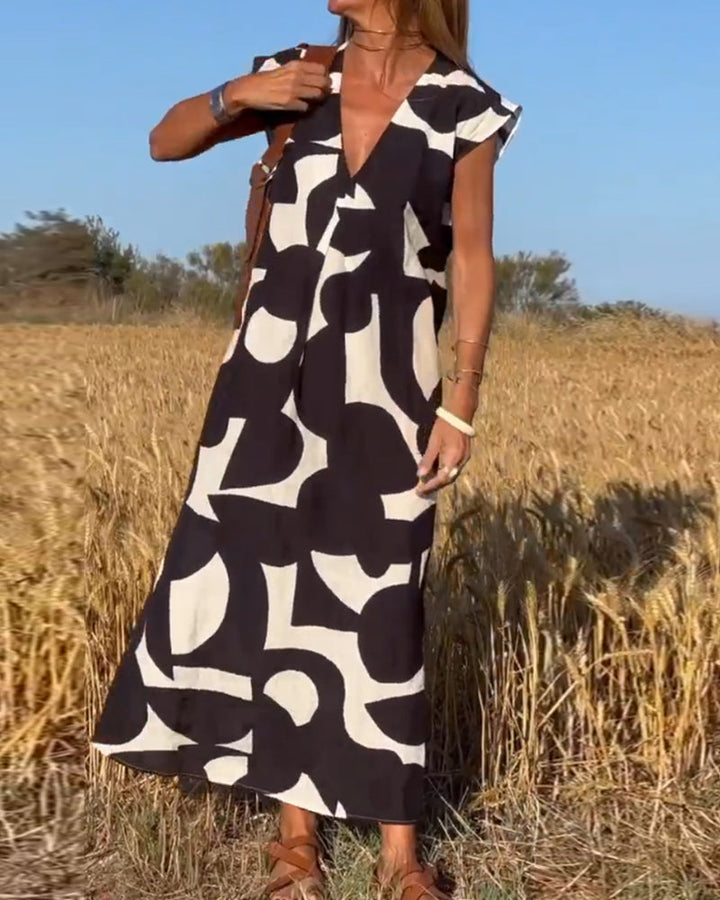 Elowen - Robe sans manches à motif géométrique asymétrique