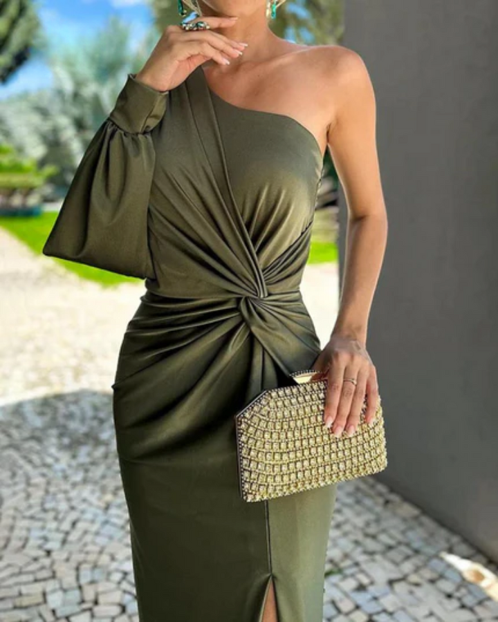 Odessa - Robe Midi Drapée Asymétrique en Bandage