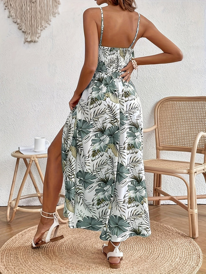 Robe Maxi Florale à Bretelles en V - Érable