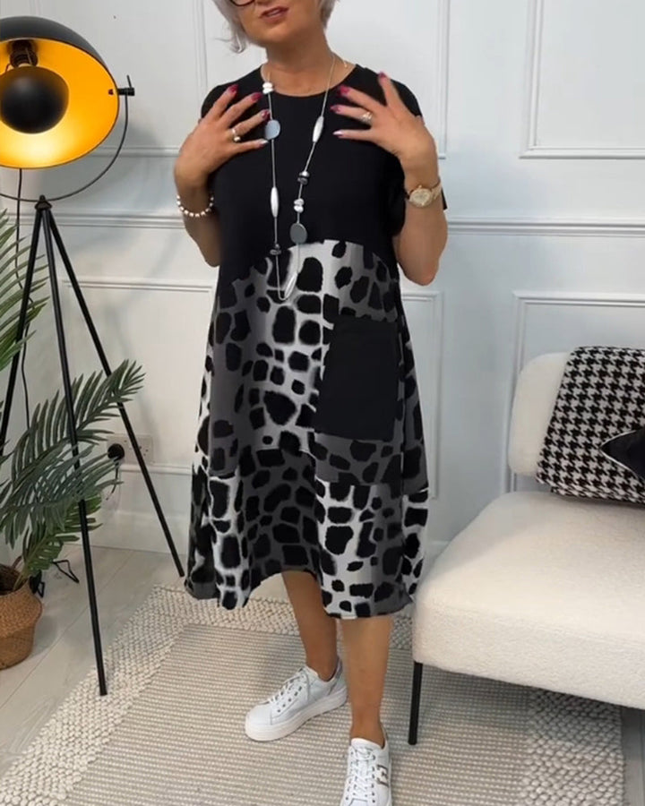 Allison - Élégante robe midi à manches courtes avec imprimé léopard