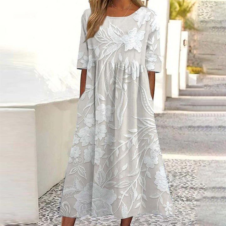 Dovie - Robe Longue à Motif Floral Classique avec Manches 3/4