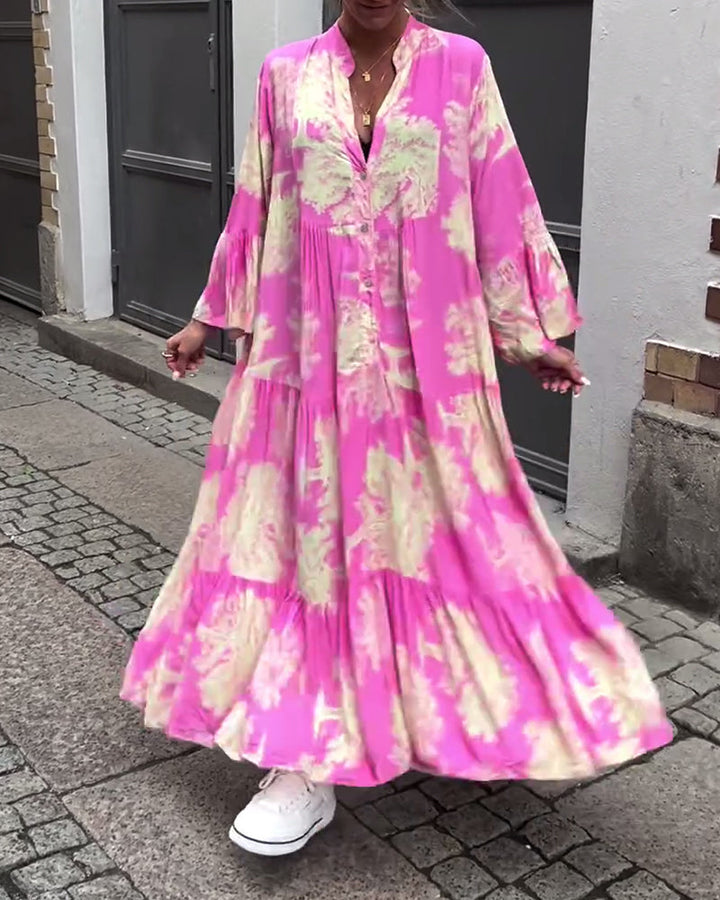 Giavanna - Robe longue à motifs avec manches évasées décontractée