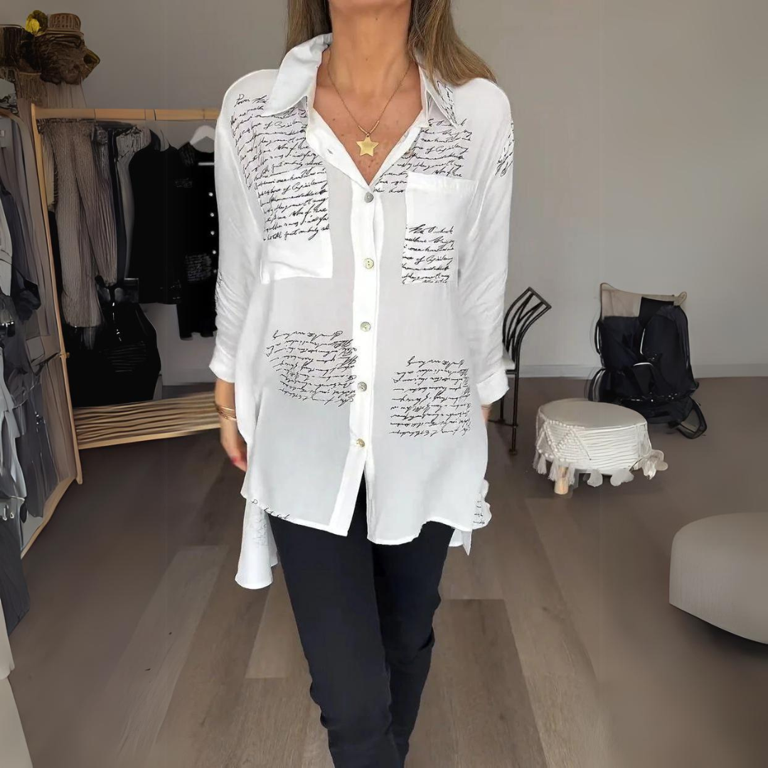 Callista™ - Chemise Boutonnée avec Écriture Manuscrite