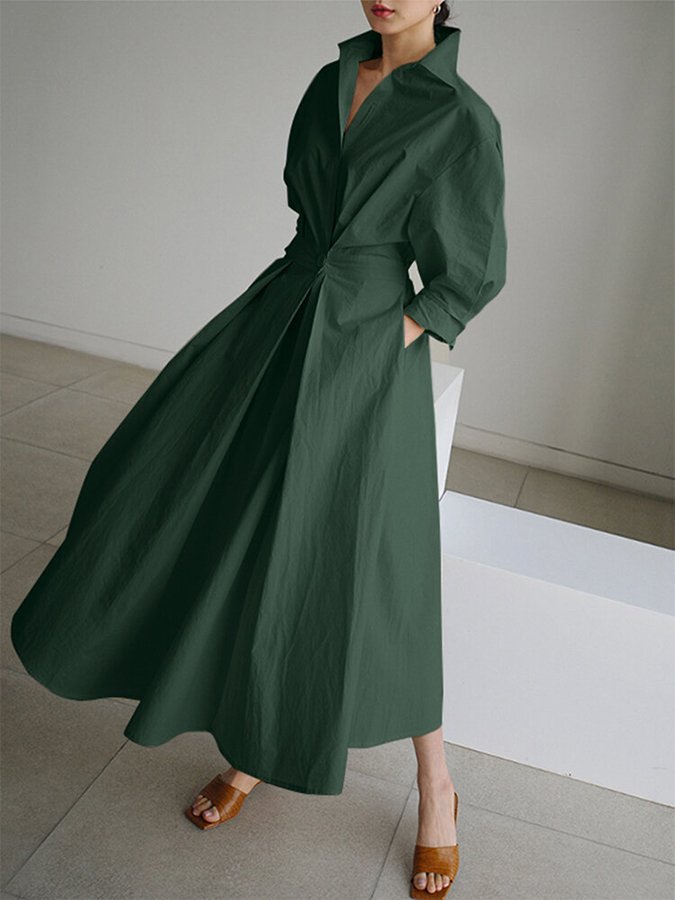 Brynn - Robe A-Line Évasée avec Col Polo Élégant
