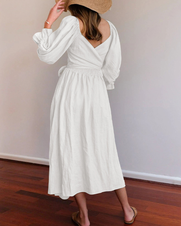 Aviana - Élégante Robe Maxi Réversible avec Manches Bouffantes