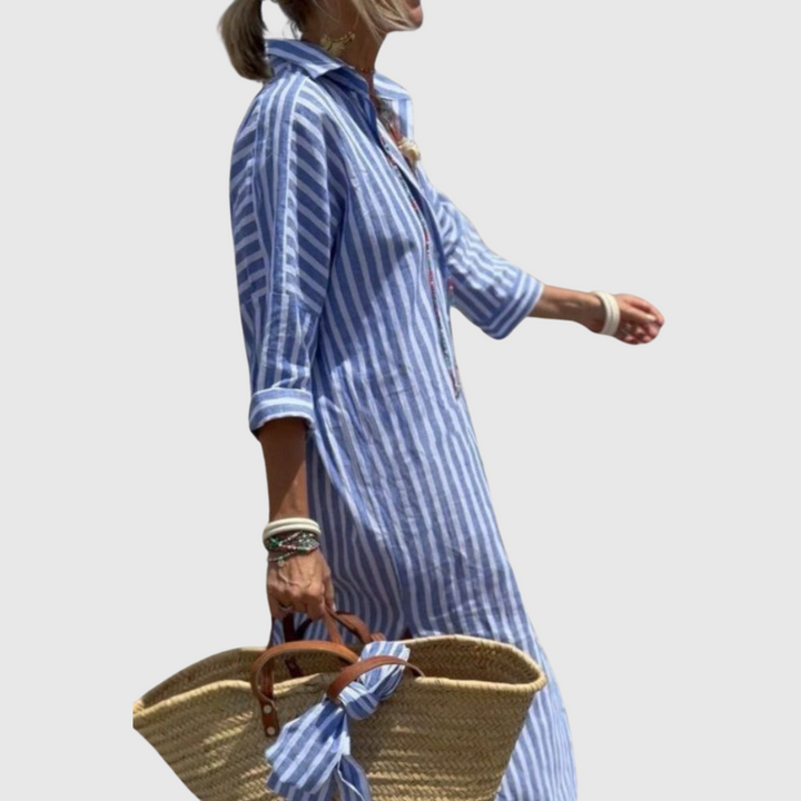 Elodie - Élégante Robe Chemise Rayée