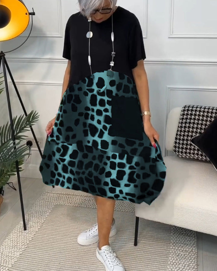 Allison - Élégante robe midi à manches courtes avec imprimé léopard