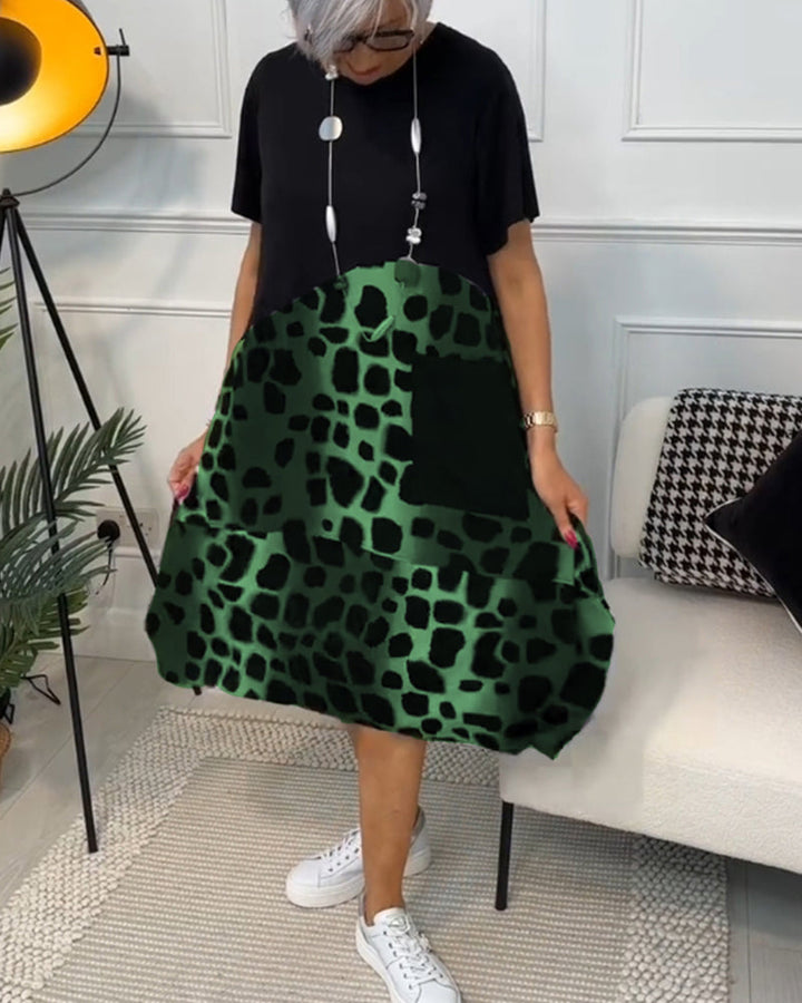 Allison - Élégante robe midi à manches courtes avec imprimé léopard