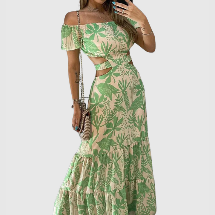 Arden - Élégante robe midi à découpes en tissu à texture irrégulière