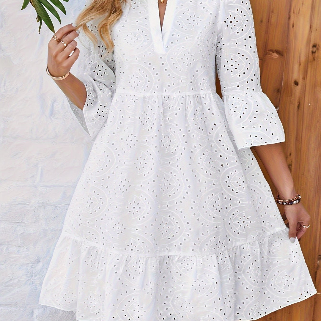 Adaire - Robe en Dentelle Crocheted à Manches 3/4