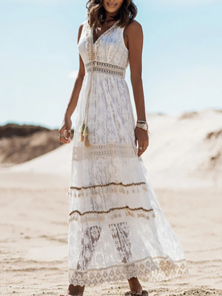 Emerson - Robe Vintage Boho à Franges avec Ceinture Ajustable