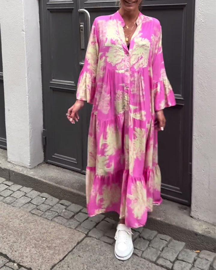 Giavanna - Robe longue à motifs avec manches évasées décontractée