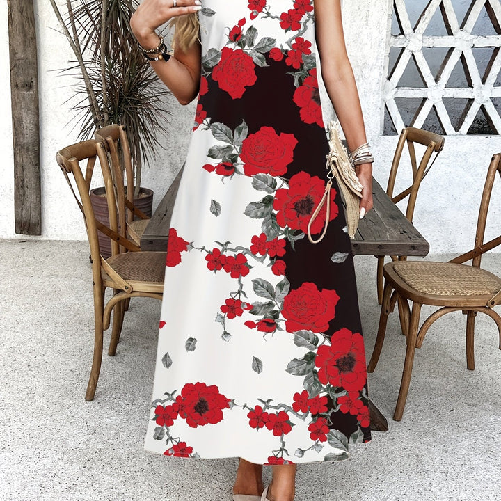 Indigo - Maxi Robe V-Cou à Fleurs Style Boho Chic