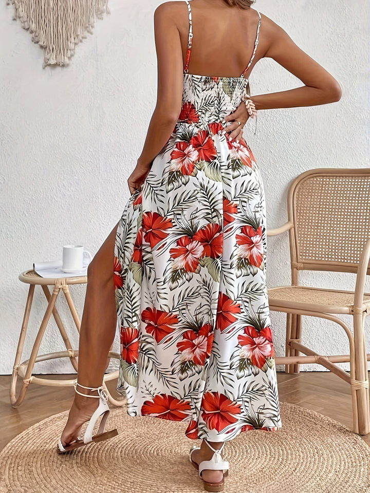 Robe Maxi Florale à Bretelles en V - Érable