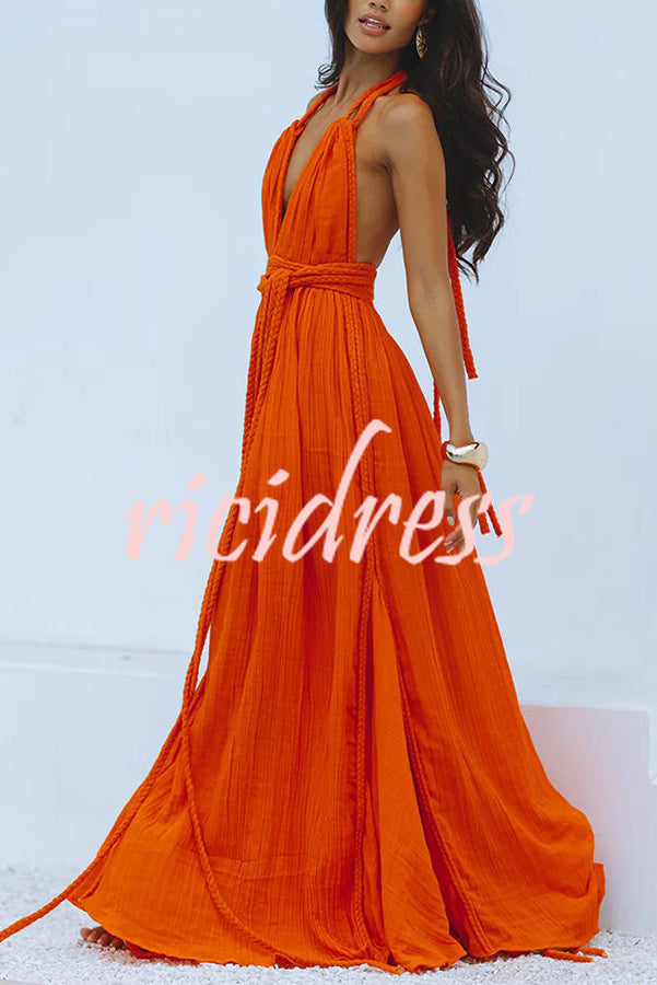 Faelina – Maxi Bandage Halter Dress with Open Back