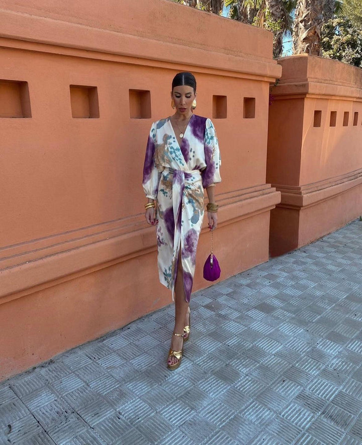 Davina - Robe Maxi Élégante à Manches Longues avec Décolleté en V