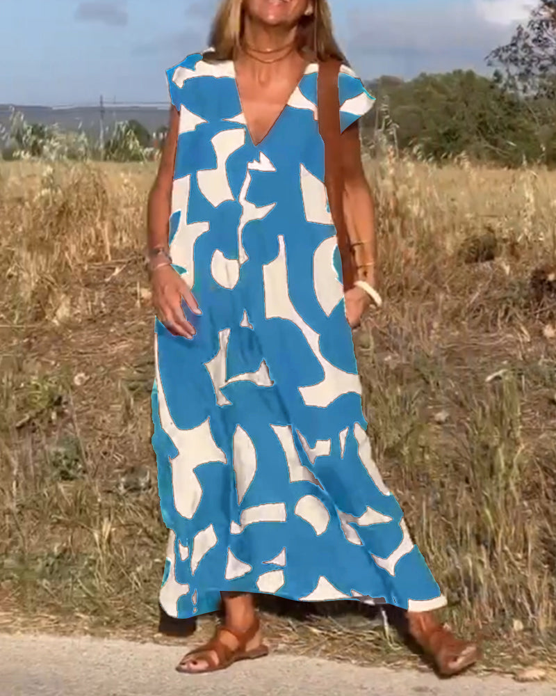 Elowen - Robe sans manches à motif géométrique asymétrique
