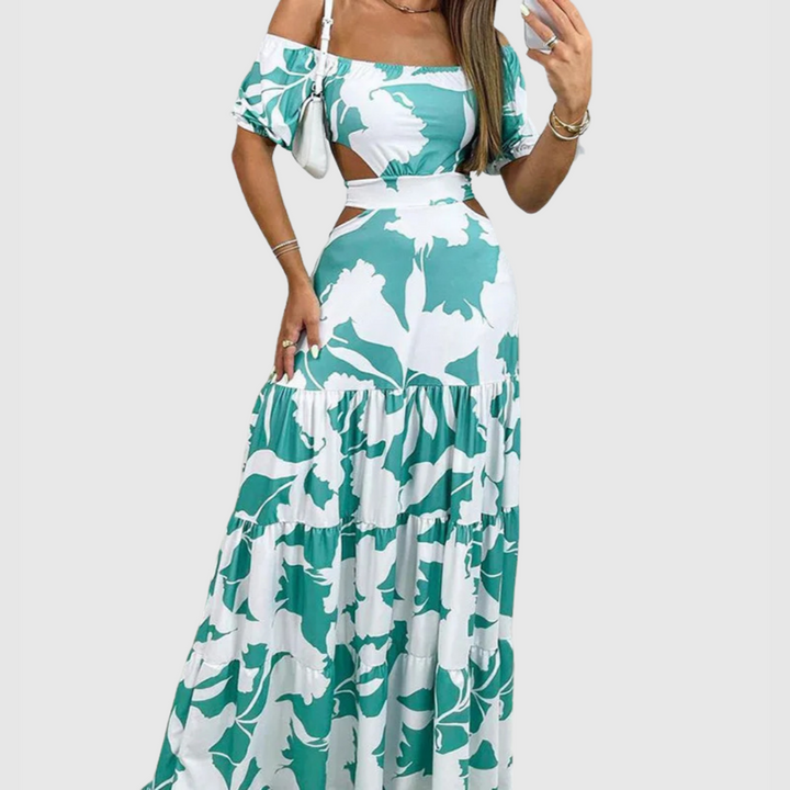 Arden - Élégante robe midi à découpes en tissu à texture irrégulière