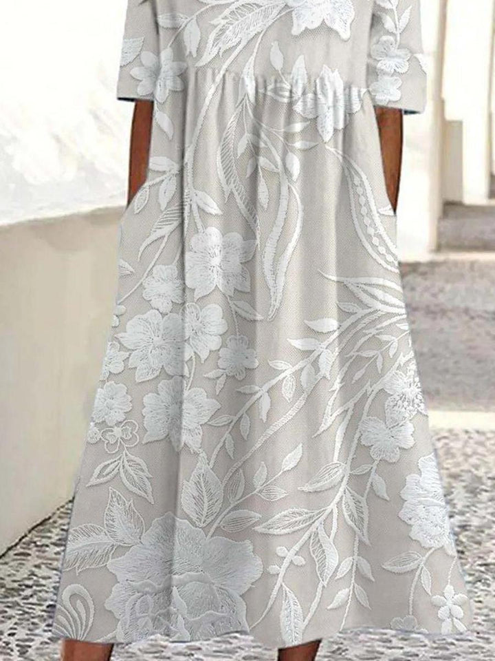 Dovie - Robe Longue à Motif Floral Classique avec Manches 3/4