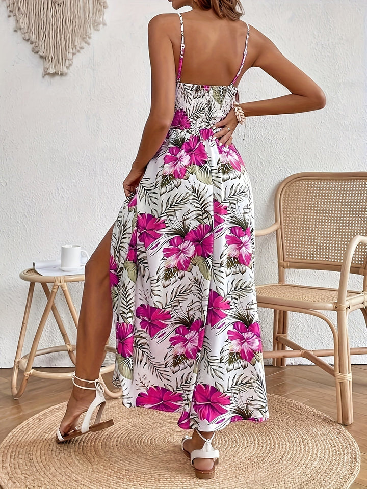 Robe Maxi Florale à Bretelles en V - Érable
