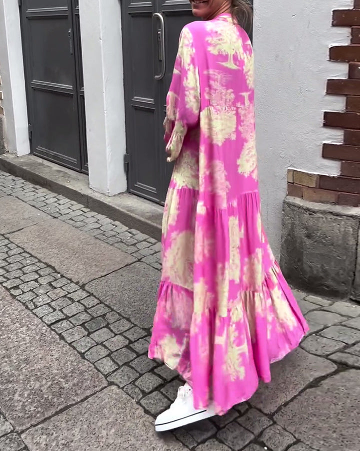 Giavanna - Robe longue à motifs avec manches évasées décontractée