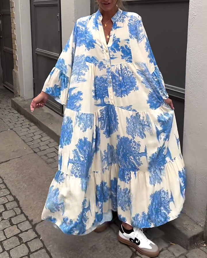 Giavanna - Robe longue à motifs avec manches évasées décontractée