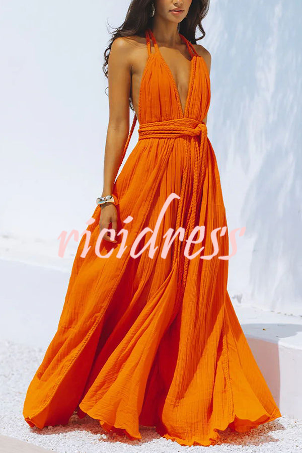 Faelina – Maxi Bandage Halter Dress with Open Back