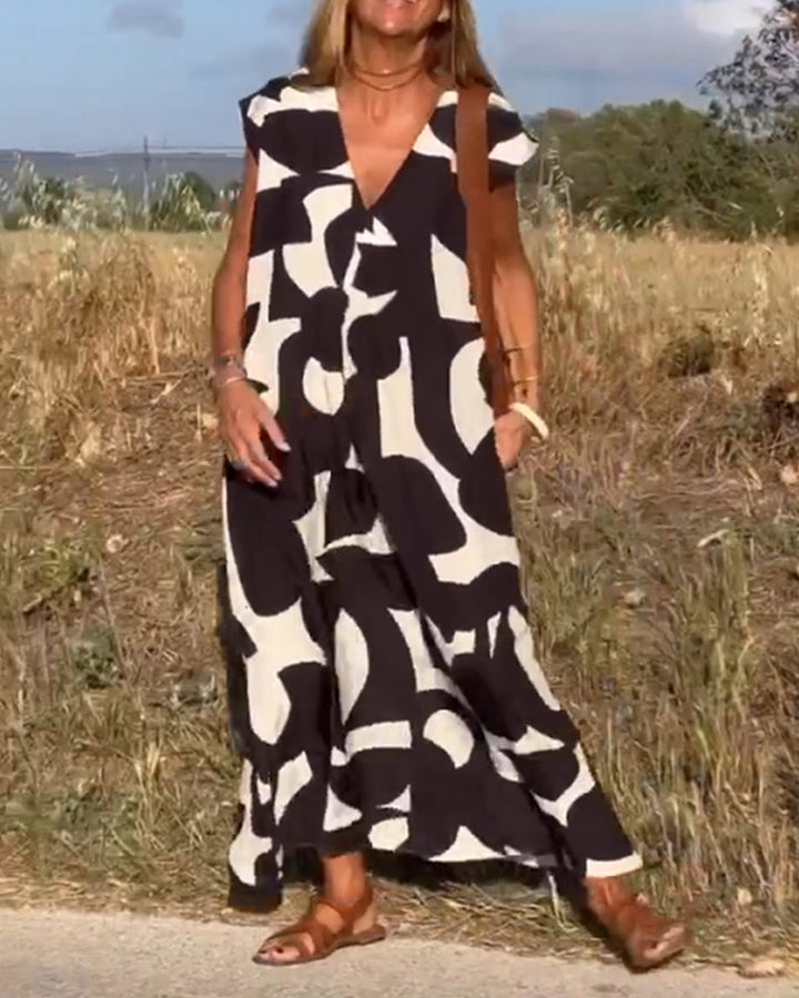 Elowen - Robe sans manches à motif géométrique asymétrique