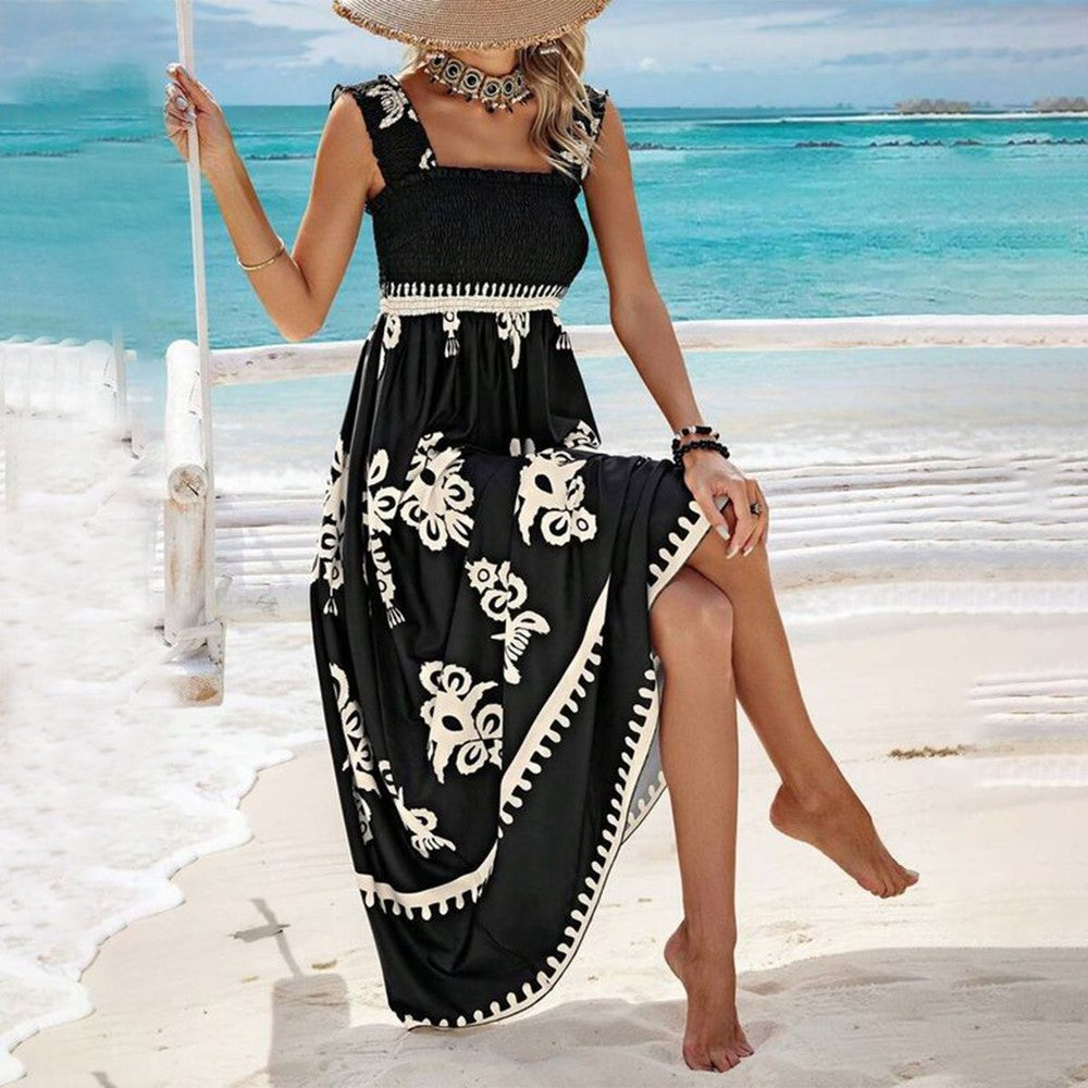 Valentina - Élégante Robe de Plage Imprimée à Encolure Carrée Sans Manches