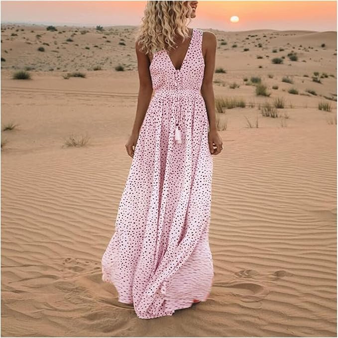 Noa - Robe Maxi à Pois avec Décolleté en V - Élégance Bohémienne