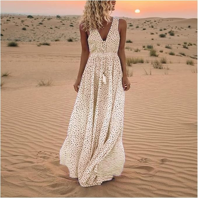 Noa - Robe Maxi à Pois avec Décolleté en V - Élégance Bohémienne
